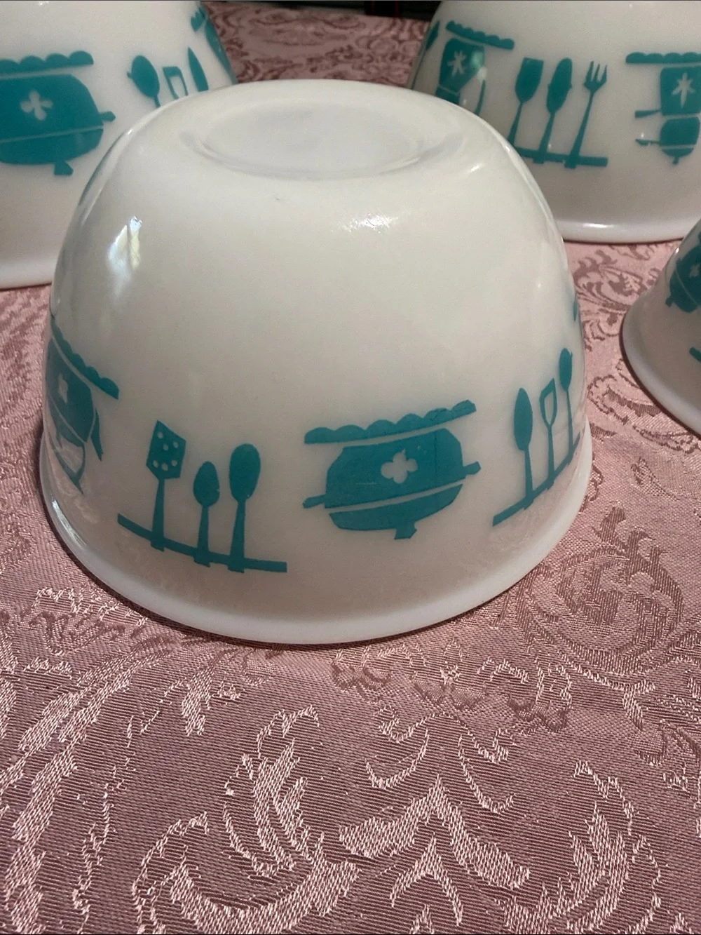 Hazel atlas kitchen aids turquoise mixing bowl set